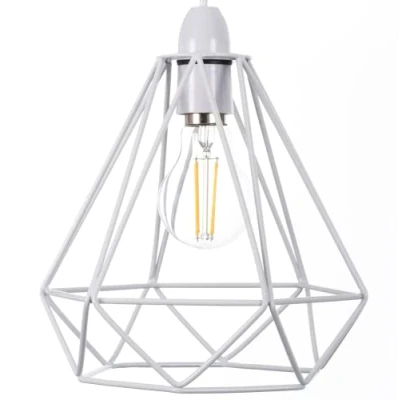 Image of Giggi White Cage Metal Basket Ceiling Light Shade, Wrought Iron Fitting &amp; Industrial Style Ring for Indoor and Pendant Shade with lamp Reducer