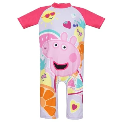 Image of Peppa Pig Swimming Costume Girls All in One Swimsuit Short Sleeve Swimwear Ages 18 Months to 8 Years Pink 5 6