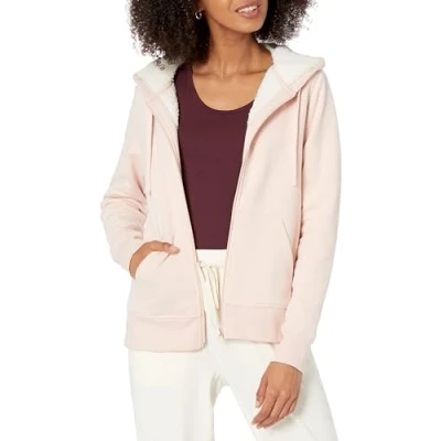 Image of Amazon Essentials Women&#039;s Sherpa Lined Fleece Full Zip Hooded Jacket (Available in Plus Sizes), Light Pink, L