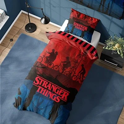 Image of Stranger Things Single Duvet Cover The Upside Down Design Official Netflix Reversible Bedding Set with Pillowcase Polycotton