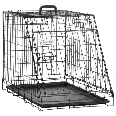 Image of Pawhut Trapeze Collapsible Dog Pet Travel Box Cage Removable Tray 77 x 47 55cm