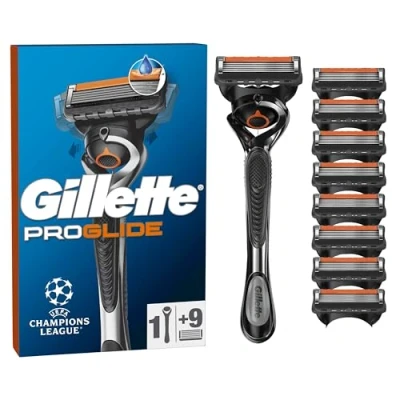 Image of Gillette ProGlide Men&#039;s Razor with Flexball Technology + 9 Blade Refills Precision Trimmer, 5 Anti Friction Blades