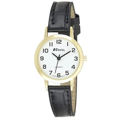 Image of Ravel Unisex Traditional Watch with Clear Numeral Dial Gold Tone/Black