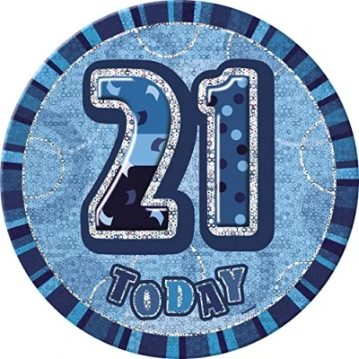 Image of Unique Party 55273 6&quot; Glitz Blue Giant 21st Birthday Badge