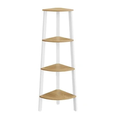 Image of VASAGLE Corner Shelf Unit, 4 Tier Shelf, Ladder for Living Room, Bookshelf or Plant Stand, Industrial Accent Furniture, Natural Oak and Matte White LLS034Y70