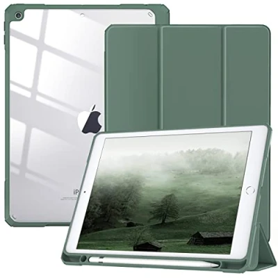 Image of TiMOVO Case for New iPad 9th Generation 2021/8th Gen 2020/7th 2019 with Pencil Holder, Slim Protective Clear Back Shell &amp; Auto Wake/Sleep 10.2&quot; Case, Midnight Green