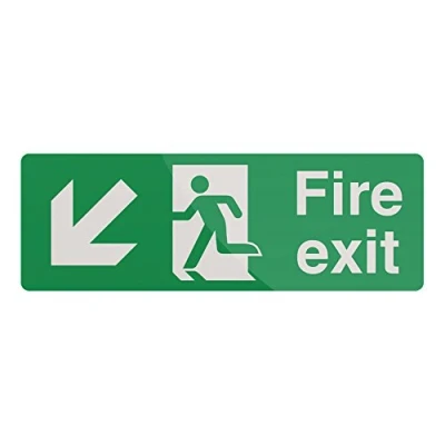Image of Fixman 326268 Rigid Fire Exit Arrow Sign (Down &amp; Left) 400 x 150mm