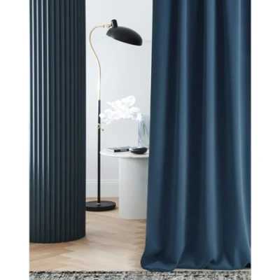 Image of ROOM99 Laurel Curtain with Ruffle Tape, 140 x 260 cm, Width Height Blackout Opaque Sliding Curtains, Living Room, Bedroom for Rail System, Dark Blue, 1 Piece
