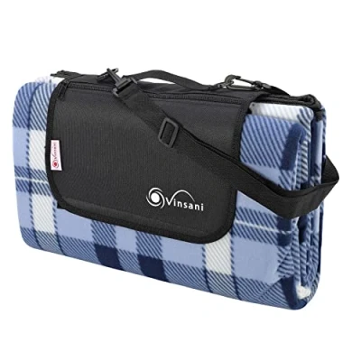 Image of Vinsani 220 x 200cm Folding Picnic Blanket Waterproof &amp; Sandproof Backing Ideal for Camping Outdoor Checkered Rug Mat with Carry Handle