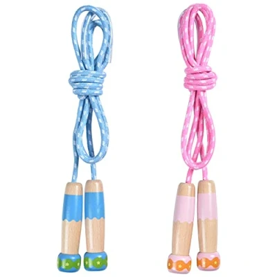 Image of OTraki 2PCS Skipping Rope Kids 2.6M/8.5FT Jump for Children Adjustable Cotton Jumping with Wooden Handle Fitness Training Outdoor Activities