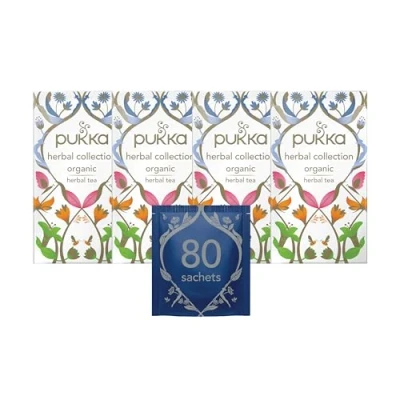 Image of Pukka Herbs Herbal Collection Tea Box Selection Of Five Organic Teas Variety For Any Time Day Including Sleep Caffeine Free 4 Packs 80 Plant Based Biodegradable Bags