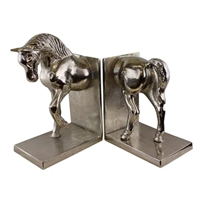 Image of Caths Direct Aluminium Silver Effect Horse Bookends Set 30cm wide x 24cm