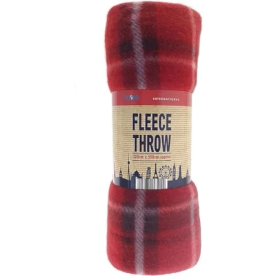 Image of Classic Tartan Check Fleece Throw Picnic Blanket 120x 150cm (Red)