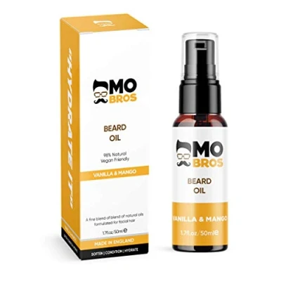 Image of Beard Oil Vanilla &amp; Mango 50ml Softens, Hydrate Conditions Facial Hair Promotes Growth, Reduces Dryness Itching Contains Natural Premium Ingredients Argan, Jojoba