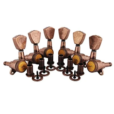 Image of Guyker Guitar Locking Tuners (3L + 3R Handed) 1:18 Models Rear Lock String Tuning Key Pegs Machine Head with Trapezium Button Antique Bronze, GK04SP