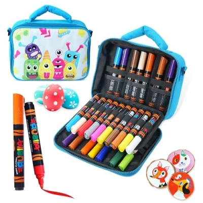 Image of YPLUS Acrylic Paint Pens for Kids, Permanent Fabric Markers Waterproof, Painting Rock Clothes Wood and More 24 Colours with Bag Blue