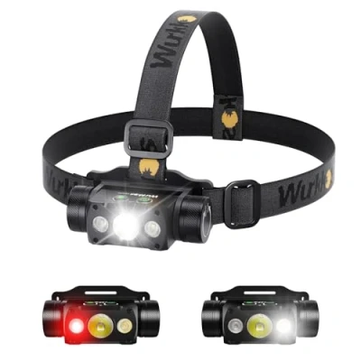 Image of Wurkkos LED Head Torch Rechargeable, Red White Light Headlamp, 4500 Lume Super Bright Headtorch, with Magnetic Suction, IP67 Waterproof for Power Cuts Emergency Camping Hiking Fishing Headligh Gear