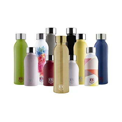 Image of BUGATTI B Bottles Twin Thermal Bottle 350 ML Yellow Keeps Liquids hot for H12, Cold H24 and ice H36 18/10 Stainless Steel Fitness Bottle, Ecological Reusable Designed in Italy