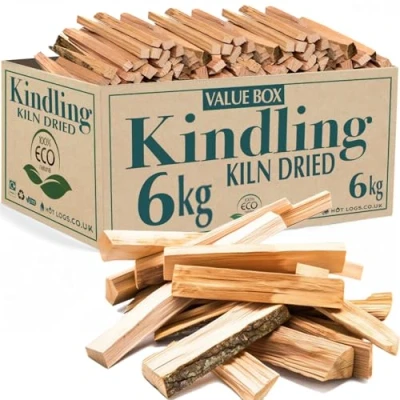 Image of 6KG Kiln Dried Kindling Wood Bumper Box Pack of Natural Firelighters For Woodburning Stove, Log Burner, Open Fire Pit, Camping BBQ Pizza Oven. Starters Ready To Burn