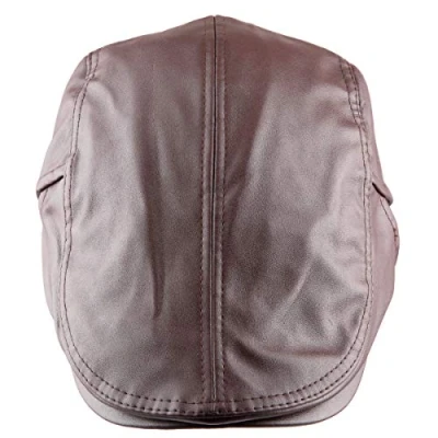 Image of KYEYGWO Flat Caps for Men, PU Leather Newsboy Peaked Cabbie Ivy Gatsby Beret Hat Driving Cap(Coffee)