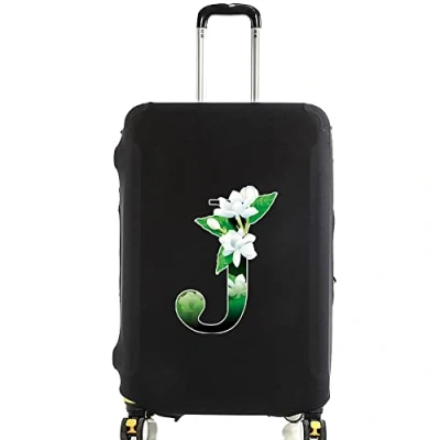 Image of initial letter Printed Design Travel Trolley Case Cover Protector Washable Suitcase Luggage Storage Covers for 18 28 inch (S (18 21 Luggage), Flower color J)