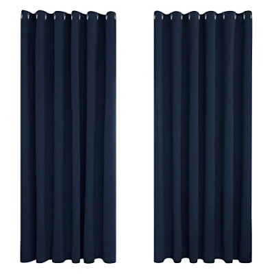 Image of Deconovo Super Soft Thermal Insulated Eyelet Blackout Curtains Bedroom 90 x 108 Inch Navy Blue 2 Panels