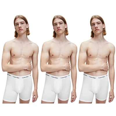 Image of 3 Pack White Cotton Stretch Longer Leg Boxer Brief Shorts Men&#039;s Small Calvin Klein