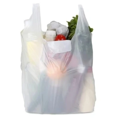 Image of Tezraftaar® 100 x Vest Carrier Bags 12&quot; 18&quot; 22&quot; 18mu White Heavy Duty Plastic Carry for Apparel Shopping Supermarket Groceries
