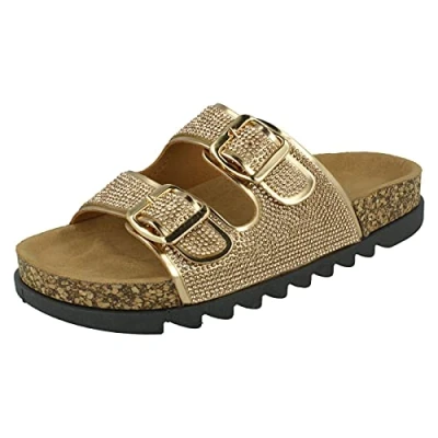Image of Spot On Ladies Wide Fit Slider Sandals F12009 Rose Gold Synthetic UK Size 5 EU 38 US 7