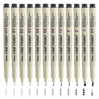 Image of EUZUXU 12 Pcs Fineliner Pens, Micro Pen, with Different Line Widths, for Artist Illustration, Anime, Technical Drawing and Scrapbooking