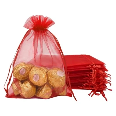 Image of Dolaso 120 Pcs Organza Bags, Red 2.8 x 3.5 Inches Gift Small Jewelry Pouches Wedding Bag, Drawstring Candy Mesh Favour Bags for Birthday, Parties, Christmas