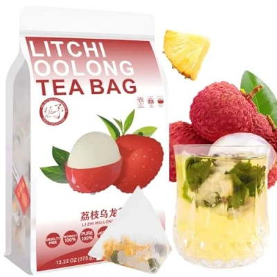 Image of Plant Gift Litchi Oolong Tea Bags 13.22oz (15g*25bags), Tea, Dried Pineapple, Litchi, Chinese Pure Nature, Health Care Mixed Combination of Floral 375g 荔枝乌龙茶