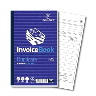 Image of CHALLENGE 210 x 130 mm Duplicate Invoice Book with Vat, Carbonless, 100 Pages, Set of 5