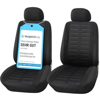 Image of Upgrade4cars Black Car Seat Covers Front Pair Universal Cover Set for Driver and Passenger Seats + Headrest Interior Accessories Women Men