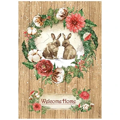 Image of Stamperia International Rice Paper Romantic Holidays Welcome Home Bunnies, Multicoloured, A4