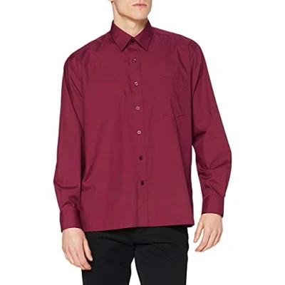 Image of Premier Workwear Mens Long Sleeve Poplin Shirt Burgundy Size 17&quot;(43cm)