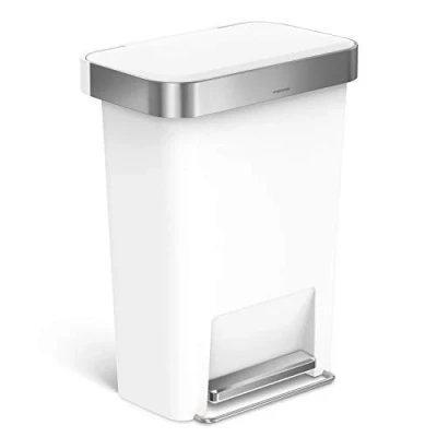 Image of simplehuman 45L Rectangular Pedal Bin with Liner Pocket, Silent Soft Close Lid, Strong Wide Steel Pedal, White Plastic CW1387CB