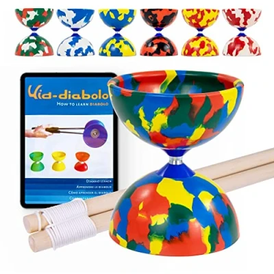 Image of Juggle Dream Jester Diabolo Set Fixed Axle Professional with Wooden Handsticks and Online Learning Video Juggling Toy (Multicolor)