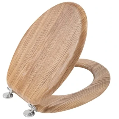 Image of Angel Shield Toilet Seat Antibacterial Wooden Adjustable Hinges Always Fits Never Slips for Bathroom, 45 x 37 5.6 cm (Solid Oak)