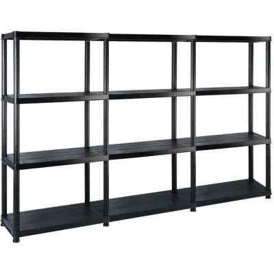 Image of vidaXL 4 Tier Black Plastic Storage Shelf Versatile Display Stand for Home Decor Easy to Clean 25 kg Capacity per Assembly Required