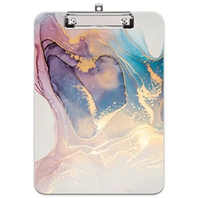 Image of Hnogri Plastic Clipboard A4, Fashion Design A4 Letter Size Clipboards &amp; Forms Holders for Office Supplies Lawyers,School Students and Kids, Low Profile Clip Cute Folder, Pink Gold Marble