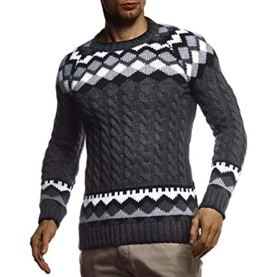 Image of Leif Nelson Men&#039;s Pullover Knit Sweater Chunky Crew Neck LN 20757 Anthracite Small