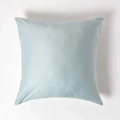Image of HOMESCAPES Blue Organic Cotton Euro Size Pillowcase 80 x cm 400TC 600 Thread Count Equivalent Pillow Case with Zip