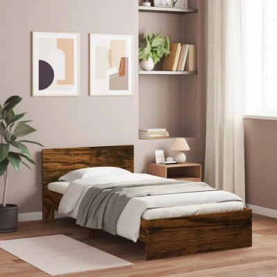 Image of vidaXL Bed Frame without Mattress with LED Lights Smoked Oak 100x200 cm