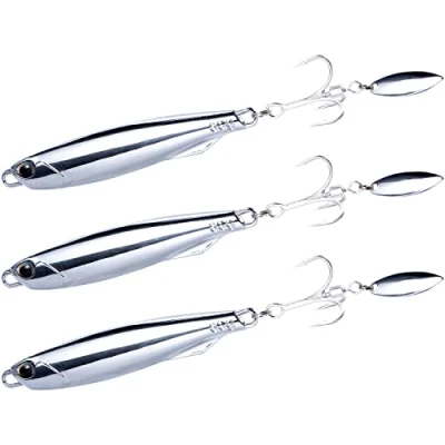 Image of Dr.Fish 3pcs Sea Fishing Lure Vertical Diamond Jigging Spoons 30g for Mackerel Cod Bass Pike Tackle with Treble Hooks Casting Spinners Metal Jigs(Willow Blade)