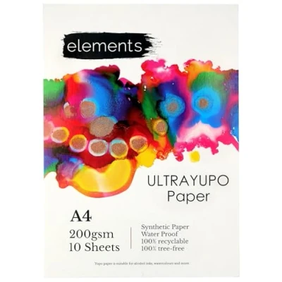 Image of Elements Ultra Yupo Paper A4 200 GSM Synthetic Waterproof &amp; Recyclable 10 Sheets for Alcohol Inks, Watercolours More