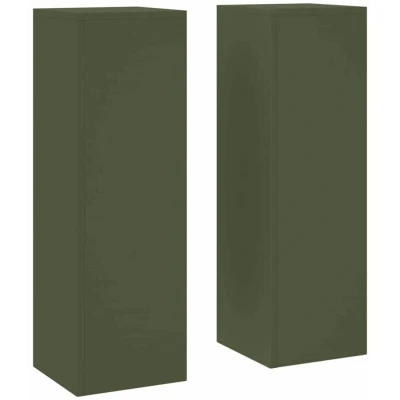 Image of vidaXL Outdoor Plant Stands Pillar 2 pcs Olive Green 24x24x75 cm Steel