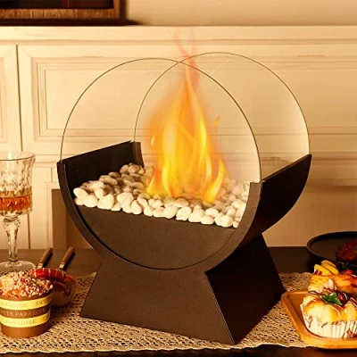 Image of JHY DESIGN Round Glass Tabletop Fire Bowl Pot 34cm Tall Portable FireplaceClean Burning Bio Ethanol Ventless Fireplace for Indoor Outdoor Patio Parties Events