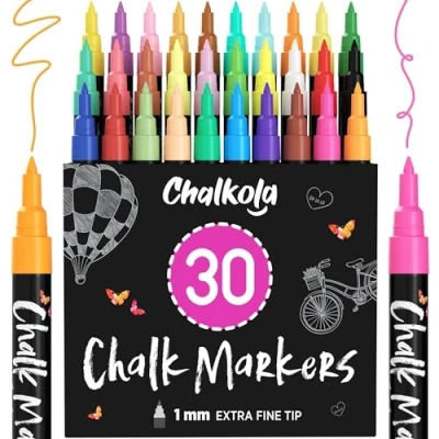 Image of Extra Fine Tip Liquid Chalk Pens (30 Pack 1mm) Pastel + Neon Erasable Dry Erase Marker for Chalkboard, Blackboards, Window, Bistro