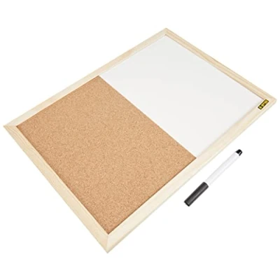Image of Bi Office Budget Wood Frame Combination Board, Cork And Whiteboard Dry Wipe Memo 40 x 30 cm